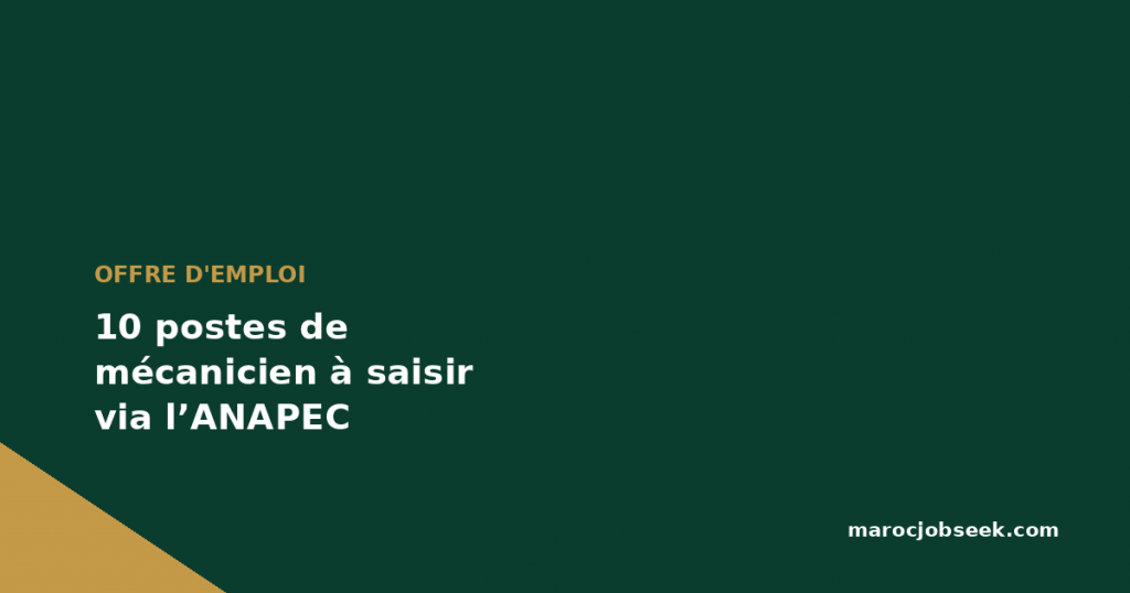 10 postes de mécanicien à saisir via l’ANAPEC 1 10 postes de mécanicien à saisir via l’ANAPEC
