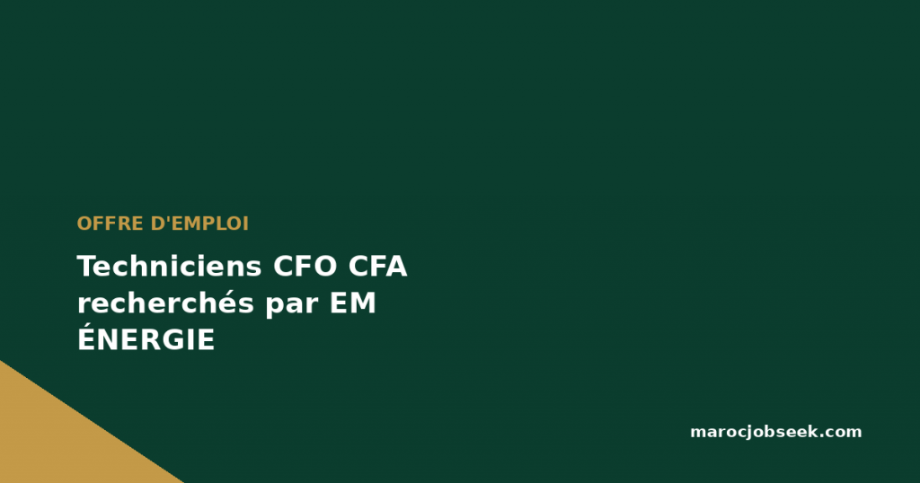 Techniciens CFO CFA recherchés par EM ÉNERGIE 1 Techniciens CFO CFA recherchés par EM ÉNERGIE